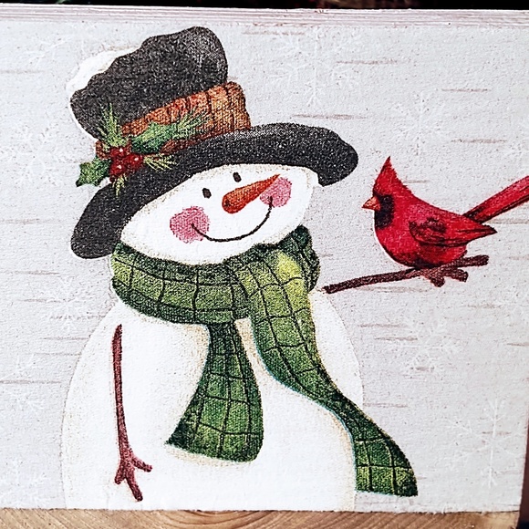 Hand Crafted Christmas Jolly Snowman With Cardinal Mini Wood Sign/Tiered Tray - Picture 4 of 4